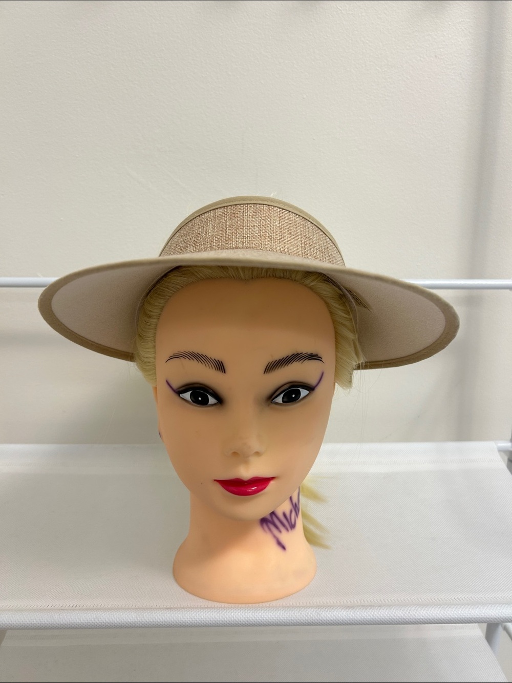 SHEIN Beige Straw Boater Hat with Neutral Band